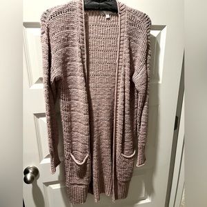 Pink Rose long cardigan, mauve, Sz M, like new
